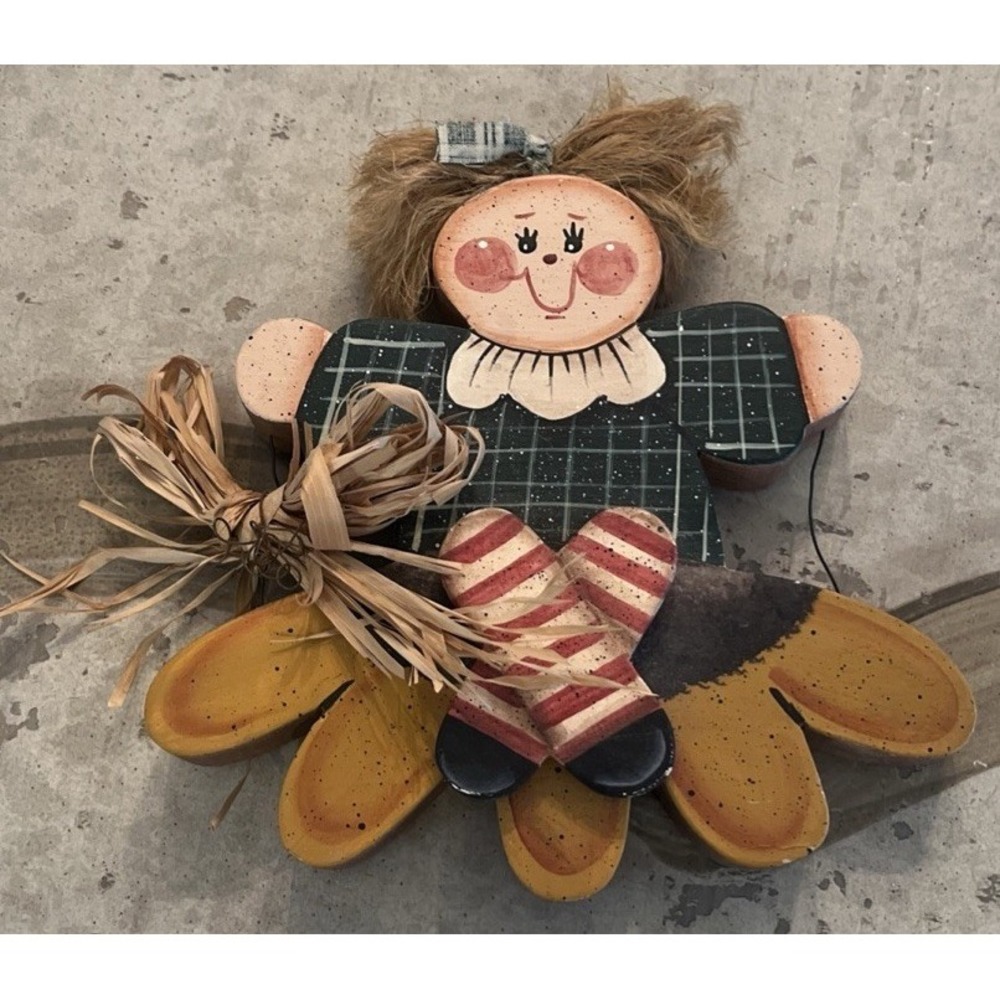 Girl Perched On A Sunflower Hand-Made Wood Fall Wall Hanging